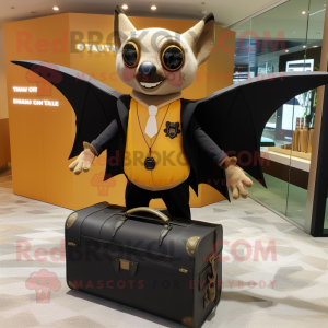 Gold Fruit Bat mascot costume character dressed with a Turtleneck and Briefcases