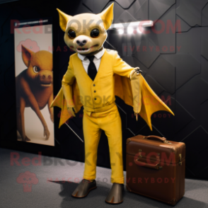 Gold Fruit Bat mascot costume character dressed with a Turtleneck and Briefcases