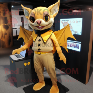 Gold Fruit Bat mascot costume character dressed with a Turtleneck and Briefcases