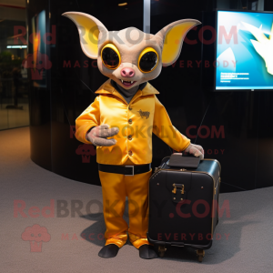 Gold Fruit Bat mascot costume character dressed with a Turtleneck and Briefcases