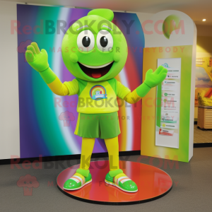 Lime Green Rainbow mascot costume character dressed with a Skinny Jeans and Cufflinks