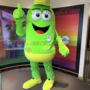 Lime Green Rainbow mascot costume character dressed with a Skinny Jeans and Cufflinks