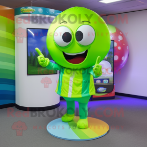 Lime Green Rainbow mascot costume character dressed with a Skinny Jeans and Cufflinks