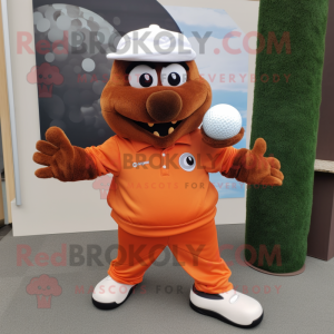 Rust Golf Ball mascot costume character dressed with a Joggers and Mittens