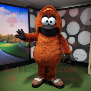 Rust Golf Ball mascot costume character dressed with a Joggers and Mittens
