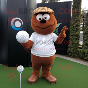 Rust Golf Ball mascot costume character dressed with a Joggers and Mittens