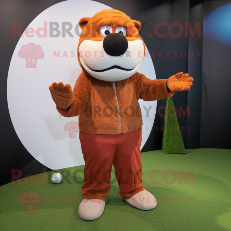 Rust Golf Ball mascot costume character dressed with a Joggers and Mittens