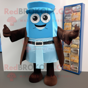 Sky Blue Chocolate Bars mascot costume character dressed with a Wrap Skirt and Cufflinks