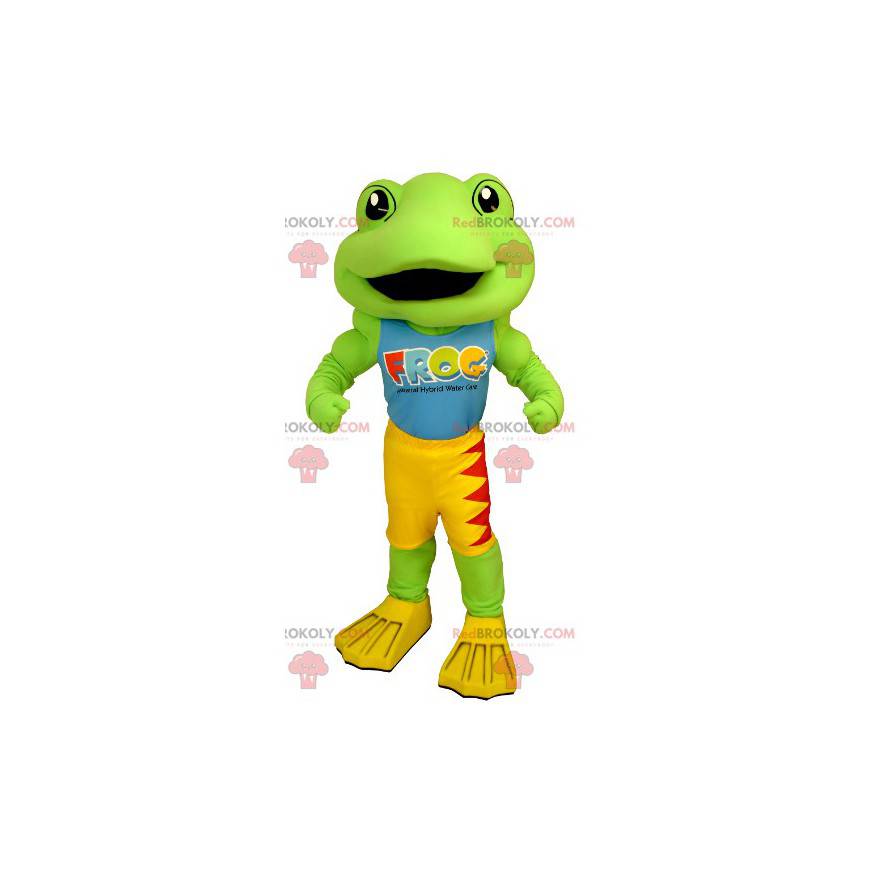 Mascotte de grenouille verte jaune et rouge - Redbrokoly.com