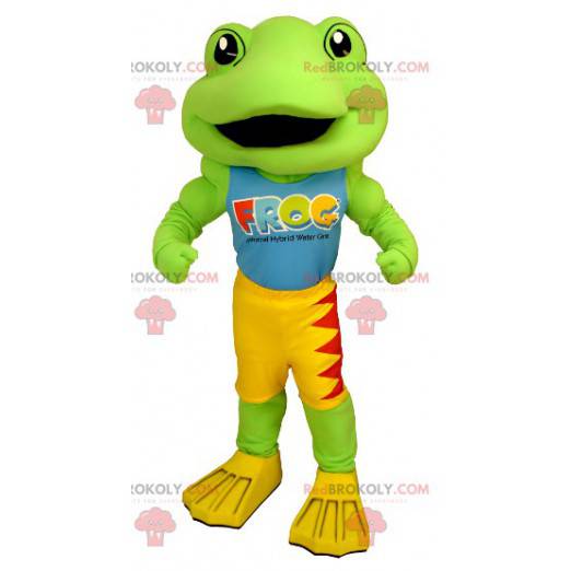 Mascotte de grenouille verte jaune et rouge - Redbrokoly.com