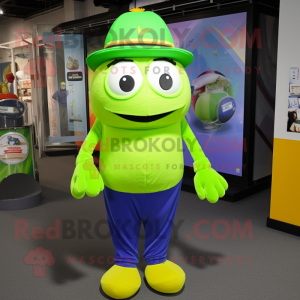 Lime Green Aglet mascot costume character dressed with a Suit Pants and Beanies