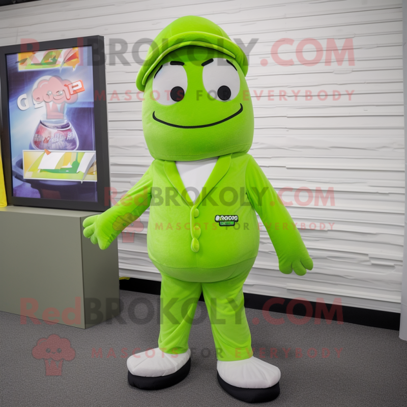 Lime Green Aglet mascot costume character dressed with a Suit Pants and Beanies