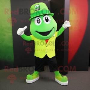 Lime Green Aglet mascot costume character dressed with a Suit Pants and Beanies