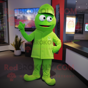 Lime Green Aglet mascot costume character dressed with a Suit Pants and Beanies