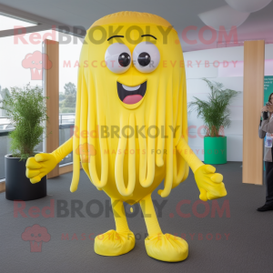 Lemon Yellow Jellyfish mascot costume character dressed with a Jeggings and Cufflinks