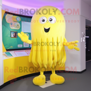 Lemon Yellow Jellyfish mascot costume character dressed with a Jeggings and Cufflinks