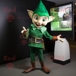Forest Green Elf mascot costume character dressed with a Sweater and Bracelets