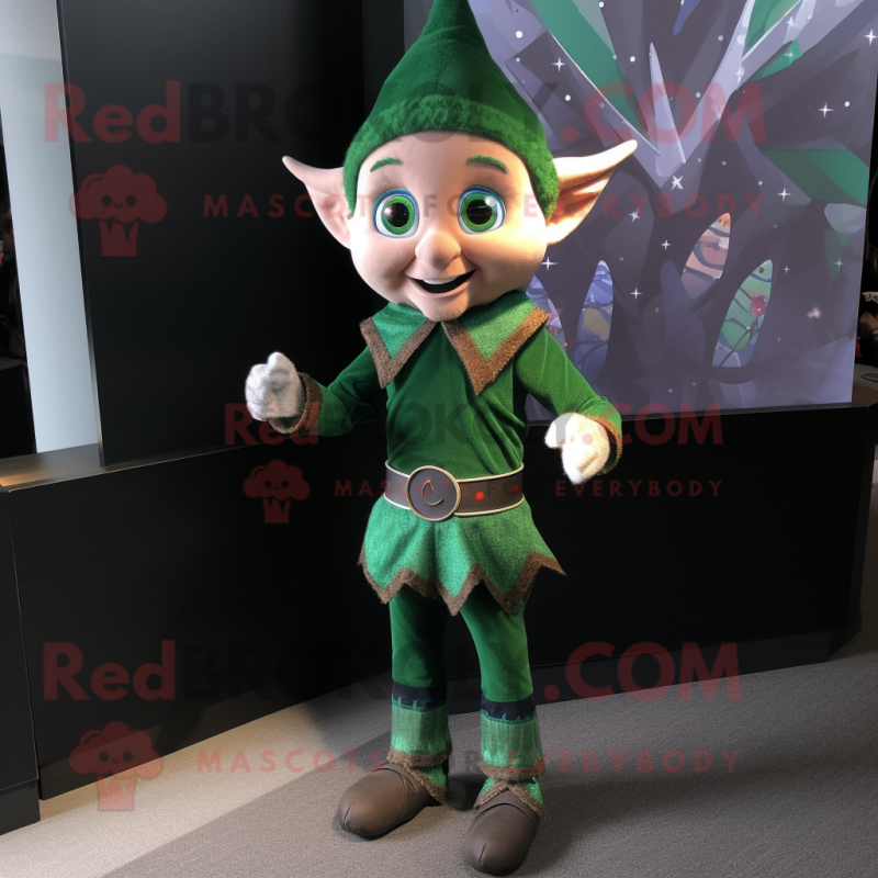 Forest Green Elf mascot costume character dressed with a Sweater and Bracelets