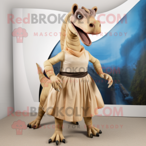 Beige Parasaurolophus mascot costume character dressed with a Maxi Skirt and Suspenders