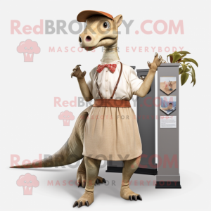 Beige Parasaurolophus mascot costume character dressed with a Maxi Skirt and Suspenders