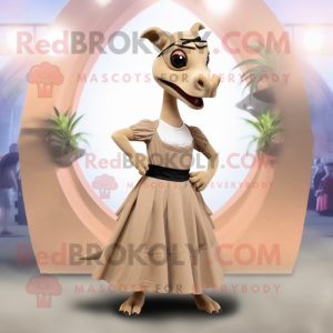 Beige Parasaurolophus mascot costume character dressed with a Maxi Skirt and Suspenders
