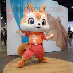 Peach Flying Squirrel mascot costume character dressed with a Chinos and Headbands