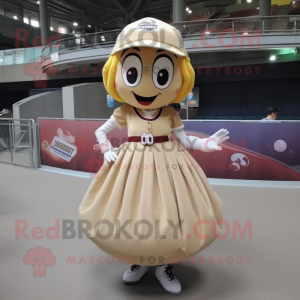 Tan Baseball Ball mascot costume character dressed with a A-Line Skirt and Hairpins