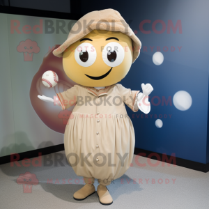 Tan Baseball Ball mascot costume character dressed with a A-Line Skirt and Hairpins