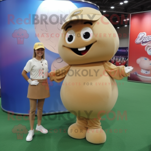 Tan Baseball Ball mascot costume character dressed with a A-Line Skirt and Hairpins