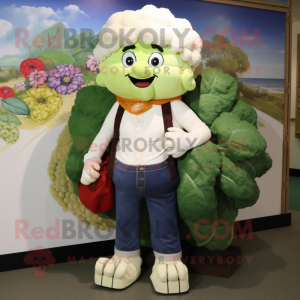nan Cauliflower mascot costume character dressed with a Skinny Jeans and Pocket squares