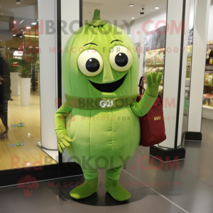 Olive Squash mascot costume character dressed with a Turtleneck and Clutch bags