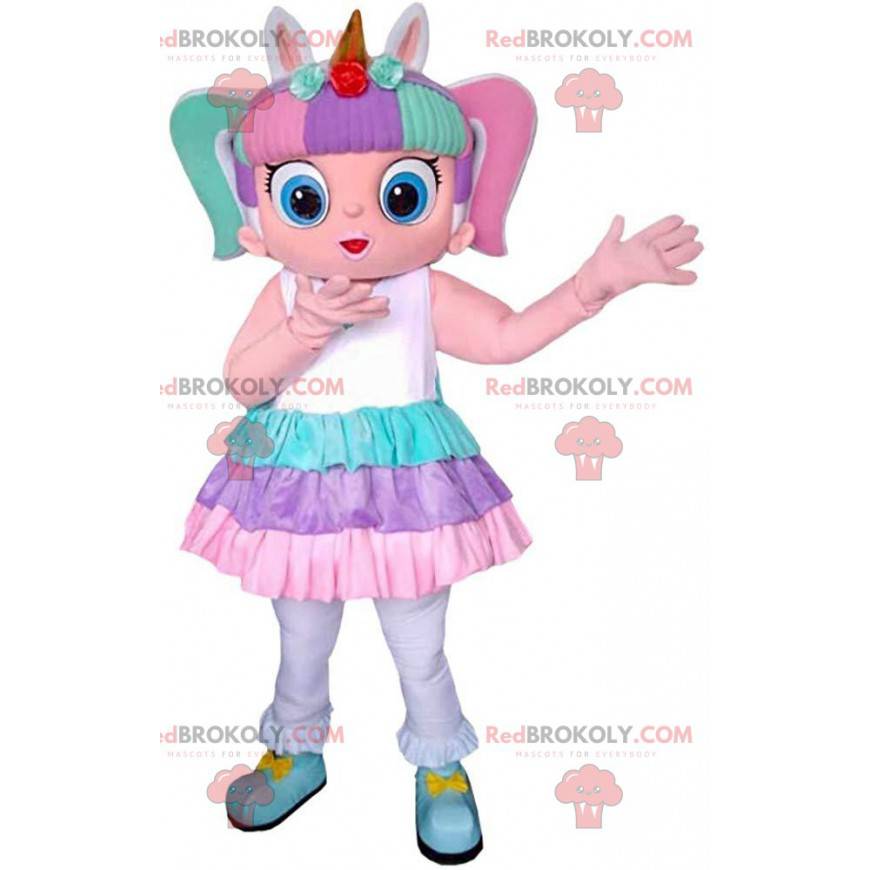 Mascot fargerik jente, liten jente kostyme, barn - Mascot fargerik jente, liten jente kostyme, barn -
