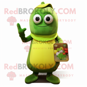 Olive Squash mascot costume character dressed with a Turtleneck and Clutch bags