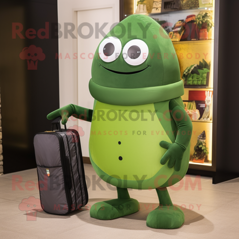 Olive Squash mascot costume character dressed with a Turtleneck and Clutch bags