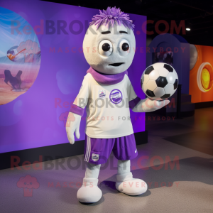 Lavender Soccer Ball mascot costume character dressed with a Henley Tee and Shawls