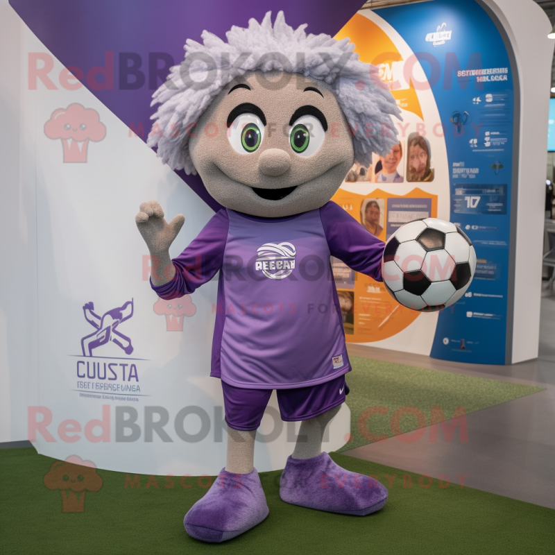 Lavender Soccer Ball mascot costume character dressed with a Henley Tee and Shawls