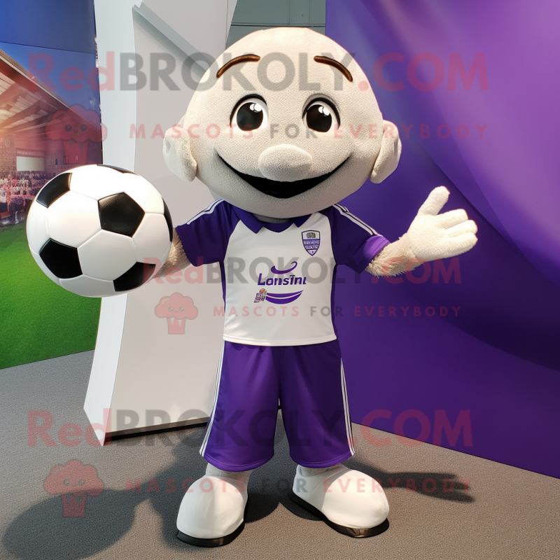 Lavender Soccer Ball mascot costume character dressed with a Henley Tee and Shawls