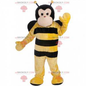 Zwart en geel bijenmascotte, kostuum met vliegende insecten -