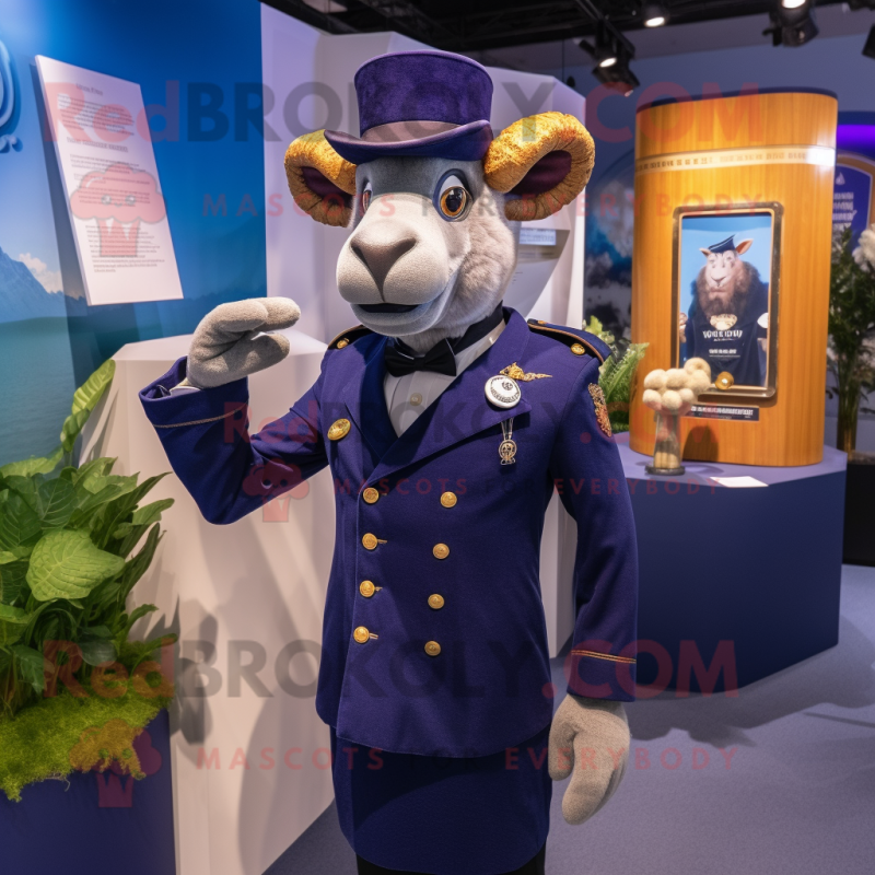 Navy Ram mascot costume character dressed with a Suit Jacket and Brooches