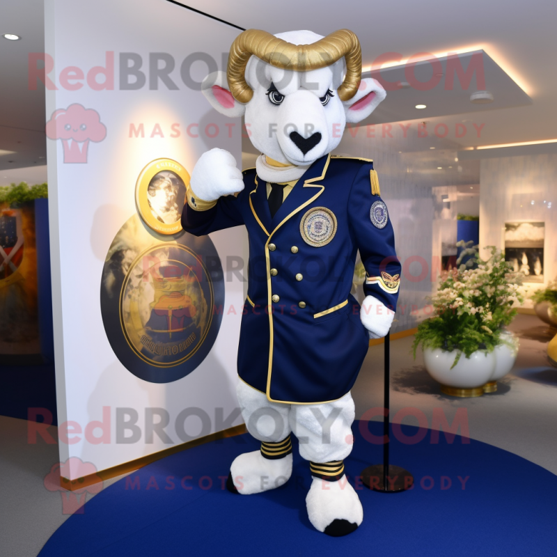 Navy Ram mascot costume character dressed with a Suit Jacket and Brooches