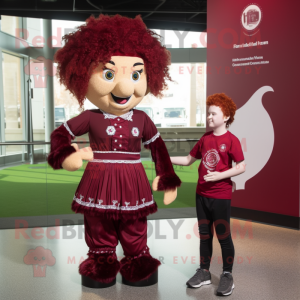 Maroon Irish Dancer mascot costume character dressed with a Polo Tee and Ties