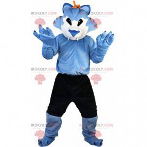 Blaues und weißes Wolfsmaskottchen, Katzenkostüm mit Shorts -