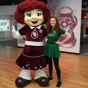 Maroon Irish Dancer mascot costume character dressed with a Polo Tee and Ties
