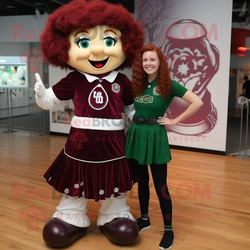 Maroon Irish Dancer mascot costume character dressed with a Polo Tee and Ties Maroon Irish Dancer mascot costume character dressed with a Polo Tee and Ties