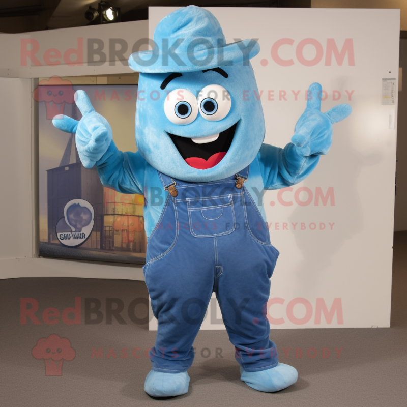 Blue Lasagna mascot costume character dressed with a Dungarees and Mittens Blue Lasagna mascot costume character dressed with a Dungarees and Mittens