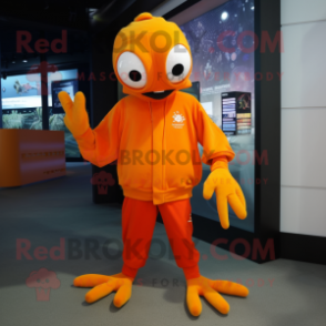 Orange Crab mascot costume character dressed with a Hoodie and Beanies