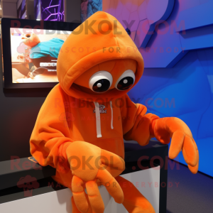 Orange Crab mascot costume character dressed with a Hoodie and Beanies