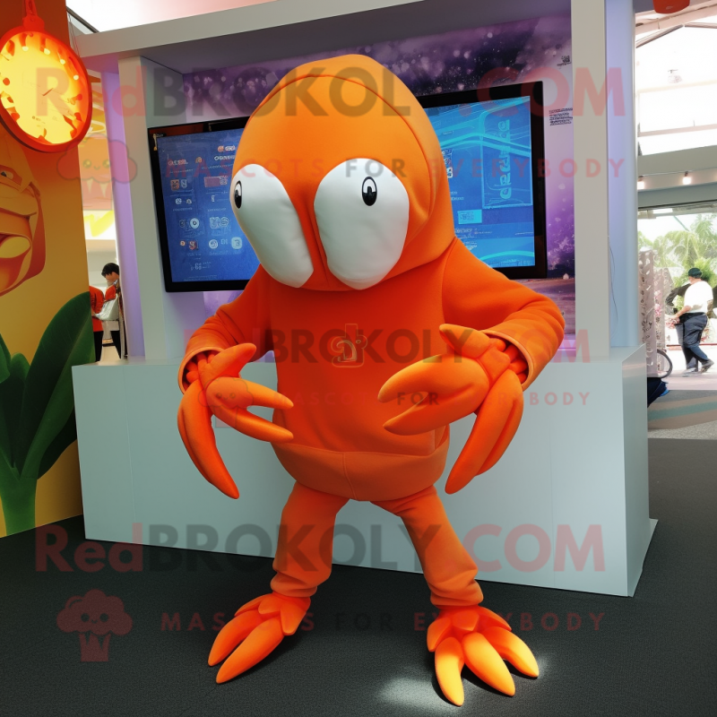 Orange Crab mascot costume character dressed with a Hoodie and Beanies