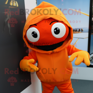 Orange Crab mascot costume character dressed with a Hoodie and Beanies