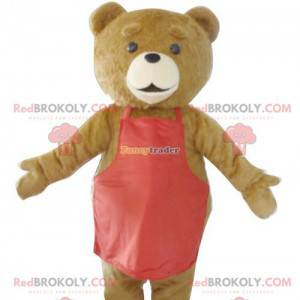 Brown bear mascot with a red apron